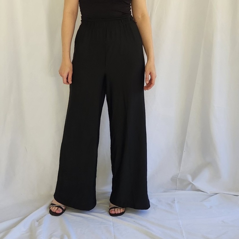70s/80s Black Wide Leg Nylon Pants‎
